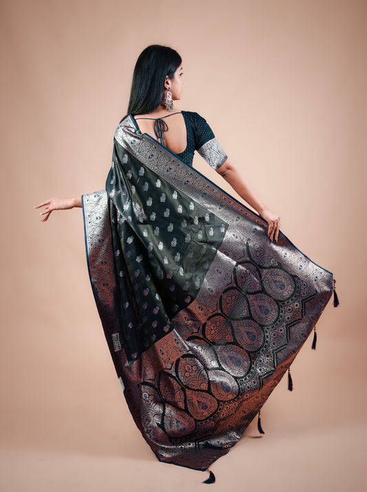 Ramaa Black Satin Silk Banarasi Saree