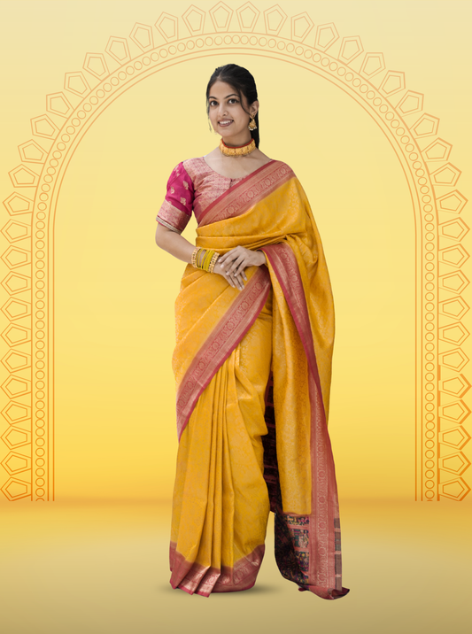 Yellow festive saree for Haldi, Ganesh Puja and Grah Pravesh