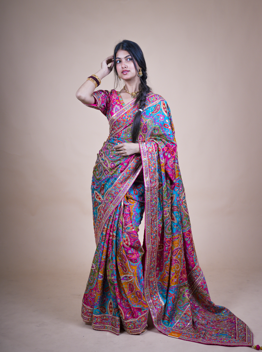 Multicolor Gajji Silk Saree with Sequence Work