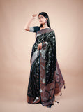 Ramaa Black Satin Silk Banarasi Saree