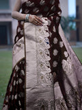 Satin Silk Mehroon Color with Panel Weaving