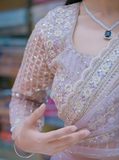 Soft Double Net Party Wear Saree with Stitched Blouse