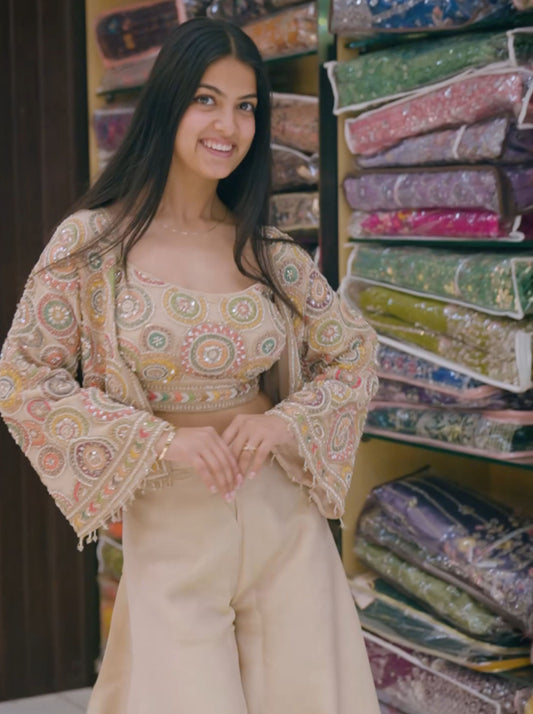 Designer Plazo Set with Blouse & Shrug