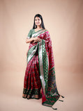 Mehroon Banarasi Saree with Contrast Border, Pallu and Blouse