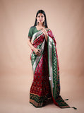 Mehroon Banarasi Saree with Contrast Border, Pallu and Blouse