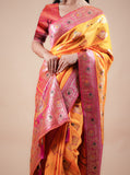 Yellow Banarasi Saree with Minakari Contrast Pallu, with Heavy Serosky and Blouse