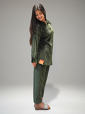 Mehandi Green Lycra Velvet Co-ord Set With Seroski Work