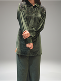 Mehandi Green Lycra Velvet Co-ord Set With Seroski Work