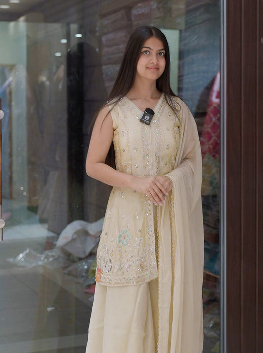 Front Split Anarkali Set with Sharara Pants