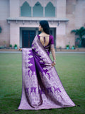 Plain Saree With Temple Border Wine Color, Banarasi Silk Saree