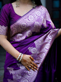Plain Saree With Temple Border Wine Color, Banarasi Silk Saree