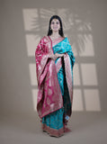 Firozi Color Designer Dupatta Paired Saree with Blouse Piece