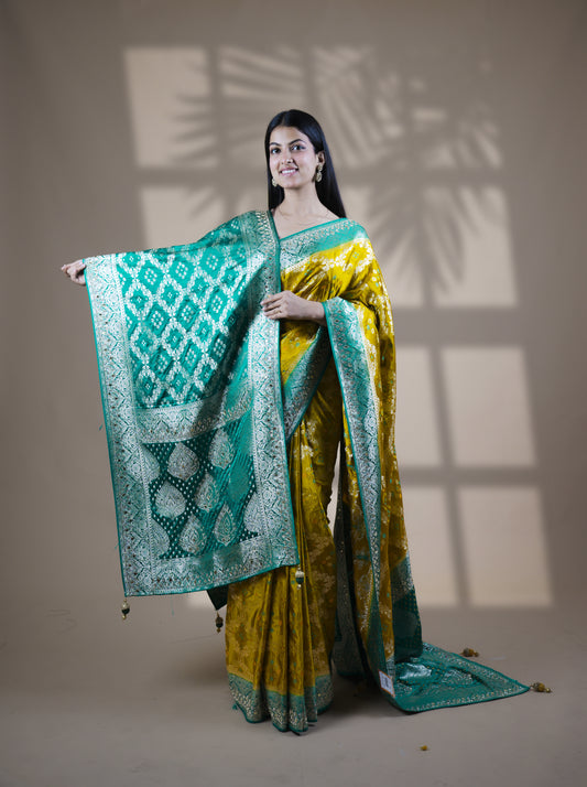 Neon Color Designer Dupatta Paired Saree with Blouse Piece