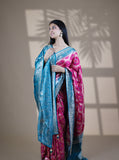 Rani Color Designer Dupatta Paired Saree with Blouse Piece