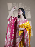 Yellow Color Designer Dupatta Paired Saree with Blouse Piece