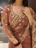 Stitched Blouse Soft Net Party Wear Saree