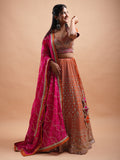 RUST COLOUR VISCOS GOERGETTE FABRIC HAND EMBROIDERY PARTYWEAR LEHENGA