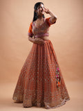 RUST COLOUR VISCOS GOERGETTE FABRIC HAND EMBROIDERY PARTYWEAR LEHENGA