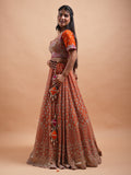 RUST COLOUR VISCOS GOERGETTE FABRIC HAND EMBROIDERY PARTYWEAR LEHENGA