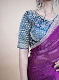 Sparkle Edition Stitched Blouse Saree – Purple