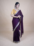 Sparkle Edition Stitched Blouse Saree – Wine
