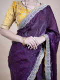 Sparkle Edition Stitched Blouse Saree – Wine