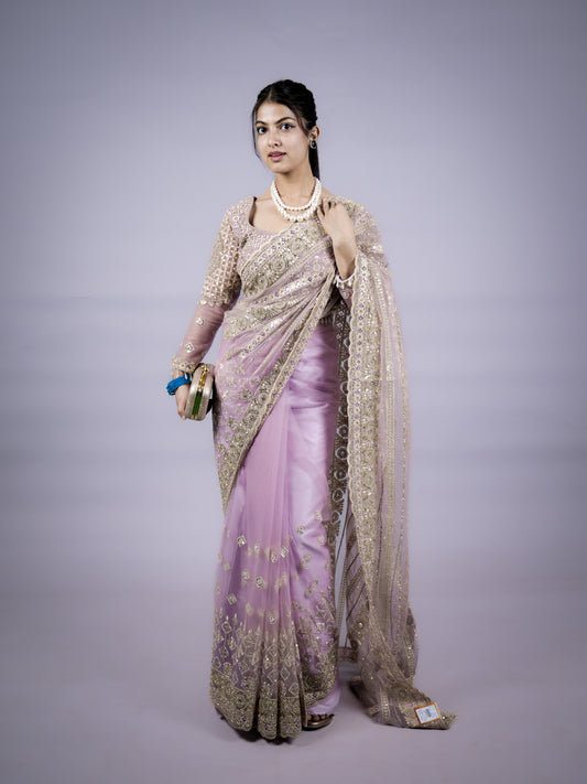 Designer Stitched Blouse Saree – Trending Collection – Blue
