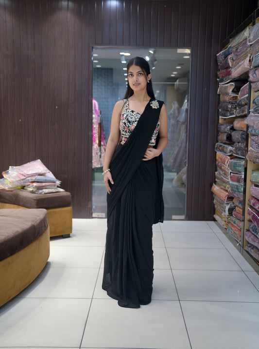 Designer Ready-to-Wear Saree - Black