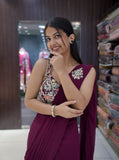 Designer Ready-to-Wear Saree - Mehroon