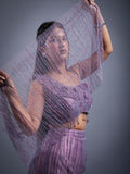 PURPLE COLOUR NET FABRIC HEAVY BEEDED WORK FISH CUT INDO WESTREN COCKTAIL & PARTYWEAR LEHENGA
