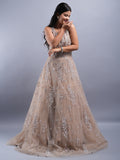 GOLDEN COLOUR NET FABRIC FULLY EMBROIDED RING CEREMONY & PARTYWEAR GOWN