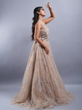 GOLDEN COLOUR NET FABRIC FULLY EMBROIDED RING CEREMONY & PARTYWEAR GOWN
