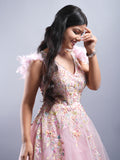 LIGHT PINK NET FABRIC APLIC WITH HAND EMBROIDERY RING CEREMONY & PARTYWEAR GOWN