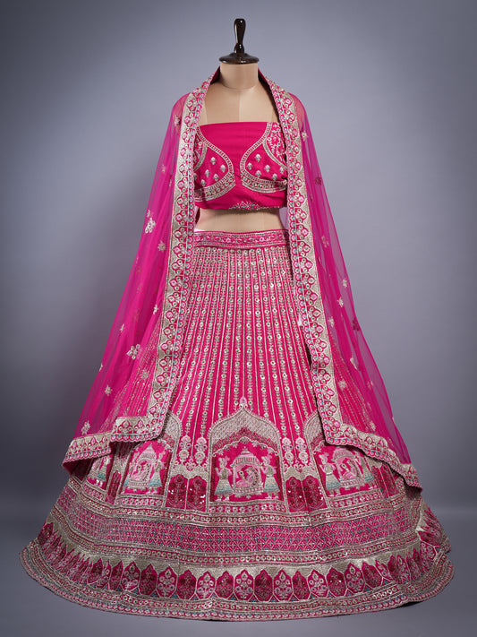 RANI COLOUR SILK FABRIC READY TO STICH BRIDAL LEHENGA