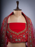 RED MAROON VELVET READY TO STICH HEAVY HAND EMBROIDERY BRIDAL LEHENGA