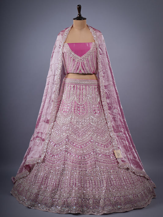 Pink burbury silk fully beaded ring ceremony lehenga