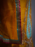 YELLOW PURE SHIMMER TOP & DUPATTA WITH PURE CREAP BOTTOM FULLY HANDWORK HALDI & PARTY WEAR READY TO STICH SUIT