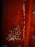 RUST COLOUR PURE ORGANZA TOP AND DUPATTA WITH PURE CREAP BOTTON WITH FULLY HANDWORK PARTY WEAR READY TO STICH SUITS