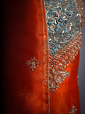 RUST COLOUR PURE ORGANZA TOP AND DUPATTA WITH PURE CREAP BOTTON WITH FULLY HANDWORK PARTY WEAR READY TO STICH SUITS