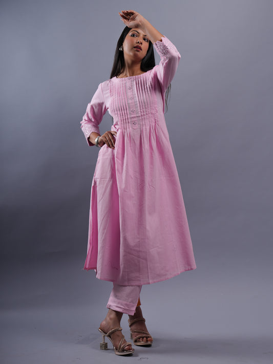 LIGHT PINK KHADI COTTON | A LINE SUIT SET