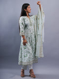 LIGHT PISTA V NECK WITH EMBROIDERY ON NECK & SLEEVES 3 PCS SET