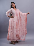 LIGHT PINK V NECK ANARKALI WITH HAKOOBA WORK 3 PCS SET