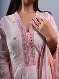 LIGHT PINK V NECK ANARKALI WITH HAKOOBA WORK 3 PCS SET
