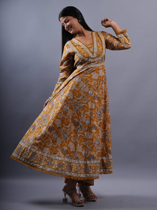 MUSTERD FLORAL ANARKALI 3 PCS SET