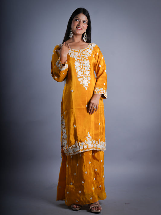 YELLOW PARTY & HALDI WEAR EMBROIDED WITH PLAZZO 3 PCS SET