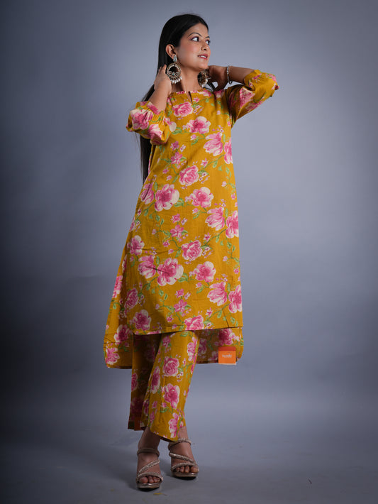 CORN YELLOW FLORAL PRINT A LINE 2 PCS SETS