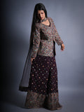DARK WINE GEORGETTE COAT SET WITH PLAZZO FULL EMBROIDERY 3 PCS SET