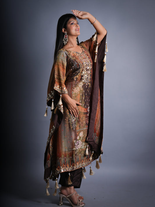 DIGITAL PRINT KAFTAN WITH HANDWORK 2 PCS SET