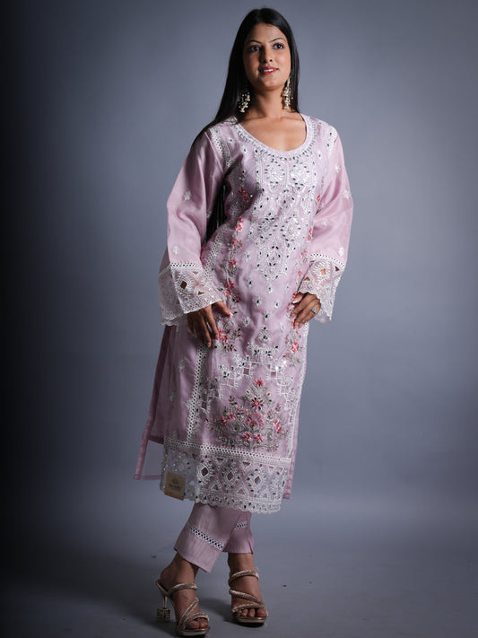 LEVENDOR PARTY WEAR EMBROIDED ORGENZA 3 PCS SET