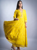 NEON YELLOW COTTON WITH HAKOOBA WORK ANARKALI 3 PCS SET